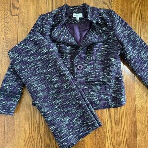 Lana Lee *2pc* Purple Black Suit Jacket Skirt Wool Blend Size 10
